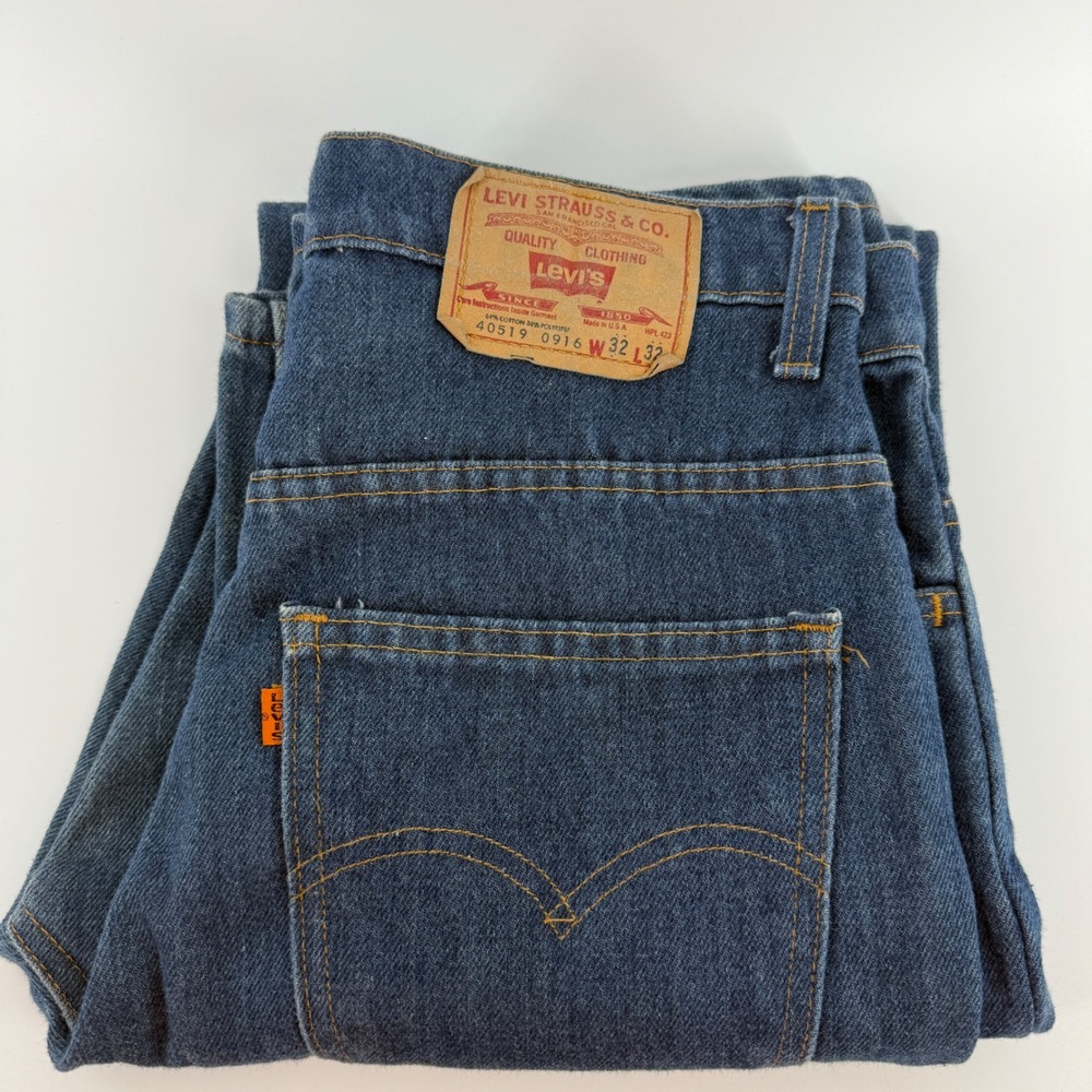 Vintage Levis 519 Orange Tab Jeans Mens 32x32 Made in USA Blue Denim‎ 40519-0916
